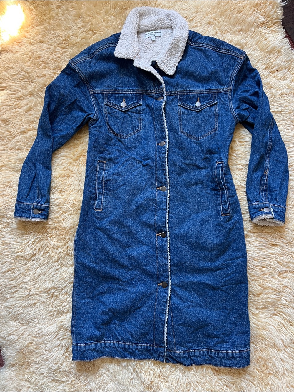 American Apparel Denim Sherpa-Lined Long Coat - Dark Blue